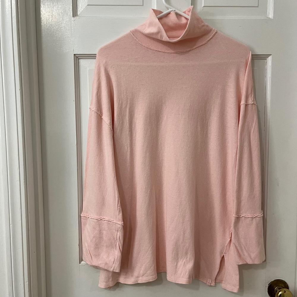 We The Free XS Oversized Comfy Minimalist Pink‎ Tunic Mock Neck Cotton Shirt Top